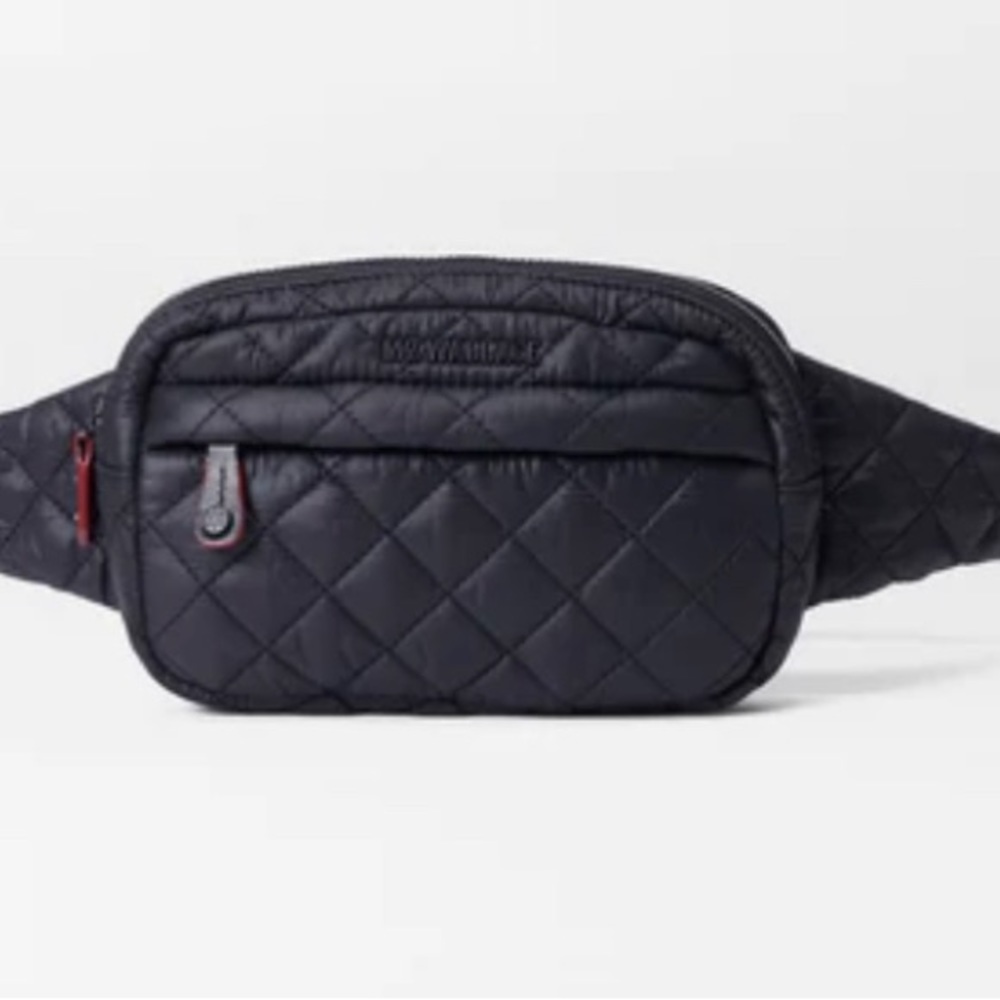 MZ WALLACE Black Metro Belt Bag. Quilted. Fits phone card wallet glasses keys.